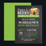 Cheers and Beers 30th Birthday Invitation Card<br><div class="desc">Cheers and Beers 30th Birthday Invitation Card. Adult Birthday. Green. 16th 18th 21st 30th 40th 50th 60th 70th 80th 90th 100th. Any Age. For further customization,  please click the "Customize it" button and use our design tool to modify this template.</div>