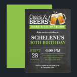 Cheers and Beers 30th Birthday Invitation Card<br><div class="desc">Cheers and Beers 30th Birthday Invitation Card. Adult Birthday. Green. 16th 18th 21st 30th 40th 50th 60th 70th 80th 90th 100th. Any Age. For further customization,  please click the "Customize it" button and use our design tool to modify this template.</div>