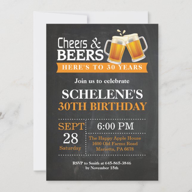 Cheers and Beers 30th Birthday Invitation Card (Front)