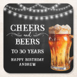 Cheers and Beers 30th Birthday Paper Coaster<br><div class="desc">Rustic Black Chalkboard watercolor beer bottle and pint glass. Rustic Outdoor or bar birthday decore for him. Any age. Easy to personalized template. All text can be adjusted using the design option. Fun,  simple,  casual birthday invites for him.</div>
