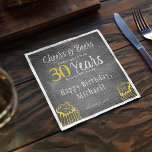 Cheers and beers 30th men milestone birthday party napkin<br><div class="desc">Rustic funny cheers and beers to 30 years men thirty birthday custom paper napkins with a fancy casual typography script, two yellow doodle beer mugs, and swirls on a vintage style dark grey chalkboard background. Suitable for any age or milestone male birthday party. Easy to personalize with your text, age,...</div>