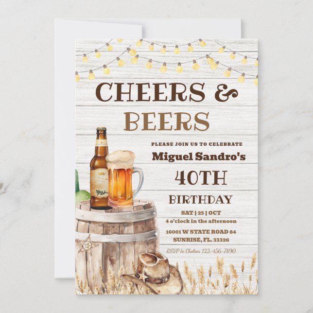 Cheers and Beers 40th Birthday Adult invitation  (Devant)