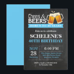 Cheers and Beers 40th Birthday Invitation Card<br><div class="desc">Cheers and Beers 40th Birthday Invitation Card. Adult Birthday. Blue. 16th 18th 20th 21st 30th 40th 50th 60th 70th 80th 90th 100th. Any Age. For further customization,  please click the "Customize it" button and use our design tool to modify this template.</div>