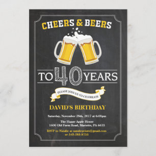 Cheers and Beers 40th Birthday Invitation Card