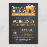 Cheers and Beers 40th Birthday Invitation Card