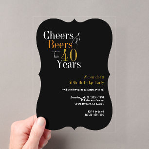 Cheers and beers 40th birthday party decorative acrylic invitations