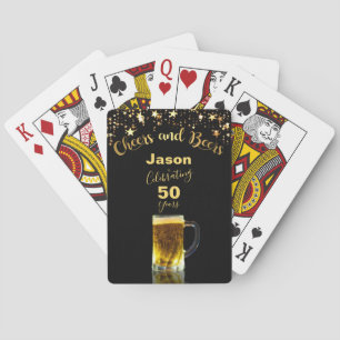 Cheers and Beers 50th Birthday Black and Gold Playing Cards
