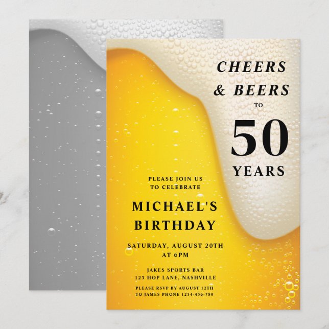 Cheers And Beers 50th Birthday Invitation (Front/Back)