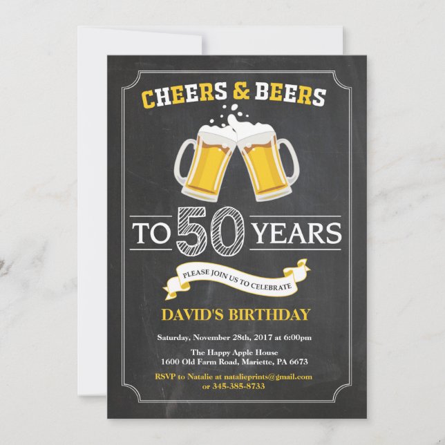 Cheers and Beers 50th Birthday Invitation Card (Front)