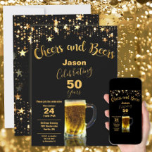 Cheers and Beers 50th Birthday Party Black + Gold
