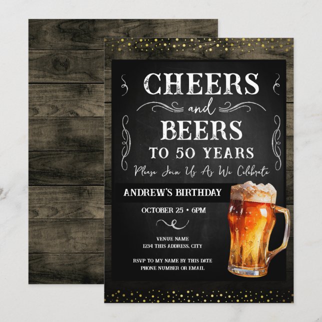 Cheers and Beers 50th Birthday Party Budget Invitation (Front/Back)