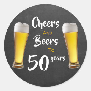 Cheers And Beers 50th Birthday Pints On Chalkboard Classic Round Sticker