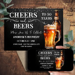 Cheers and Beers 50th Birthday Rustic Invitation<br><div class="desc">Cheers and Beers Birthday Invitations. Easy to personalize. All text is adjustable and easy to change for your own party needs. Chalkboard and rustic background elements. Fun Chalkboard swirls and flourishes. Watercolor beer mug. Invitations for him. Bar or backyard BBQ birthday design. Any age,  just change the text.</div>