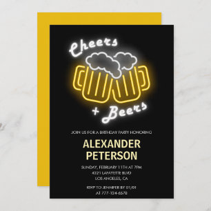 Cheers and beers 55th birthday invitations Neon