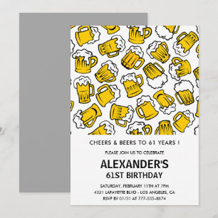 Cheers and Beers 61st birthday invitations Men  