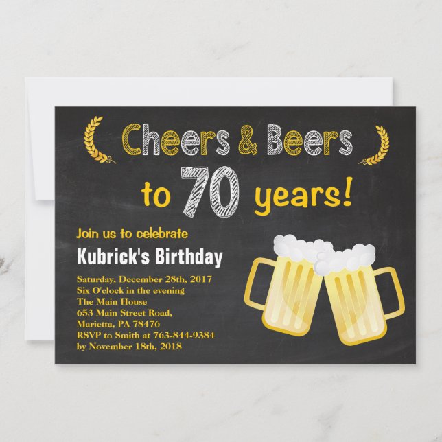 Cheers and Beers 70th Birthday Invitation (Front)