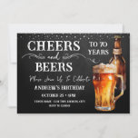 Cheers and Beers 70th Birthday Rustic Invitation<br><div class="desc">Cheers and Beers Birthday Invitations. Easy to personalize. All text is adjustable and easy to change for your own party needs. Chalkboard and rustic background elements. Fun Chalkboard swirls and flourishes. Watercolor beer mug. Invitations for him. Bar or backyard BBQ birthday design. Any age,  just change the text.</div>