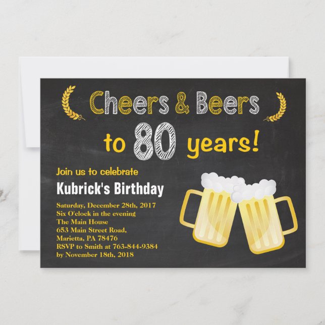 Cheers and Beers 80th Birthday Invitation (Front)