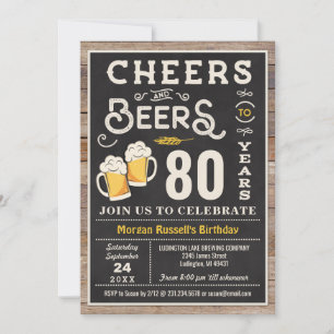 Cheers and Beers 80th Birthday Invitation