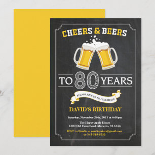 Cheers and Beers 80th Birthday Invitation Card