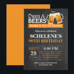 Cheers and Beers 90th Birthday Invitation Card<br><div class="desc">Cheers and Beers 90th Birthday Invitation Card. Adult Birthday. Orange. 16th 18th 21st 30th 40th 50th 60th 70th 80th 90th 100th. Any Age. For further customization,  please click the "Customize it" button and use our design tool to modify this template.</div>