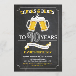 Cheers and Beers 90th Birthday Invitation Card