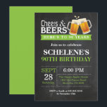 Cheers and Beers 90th Birthday Invitation Card<br><div class="desc">Cheers and Beers 90th Birthday Invitation Card. Adult Birthday. Green. 16th 18th 21st 30th 40th 50th 60th 70th 80th 90th 100th. Any Age. For further customization,  please click the "Customize it" button and use our design tool to modify this template.</div>