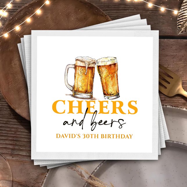 Cheers and Beers Beer Glass Birthday Napkins (Creator Uploaded)