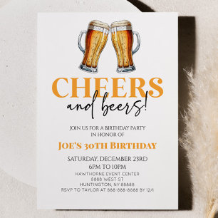 Cheers and Beers Beer Glass Birthday Party Invitation