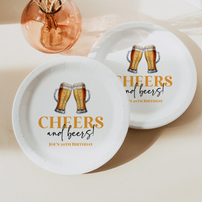 Cheers and Beers Beer Glass Birthday Party Paper Plate (Creator Uploaded)
