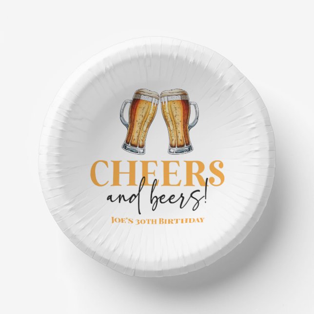 Cheers and Beers Beer Glass Birthday Party Paper Plate (Front)
