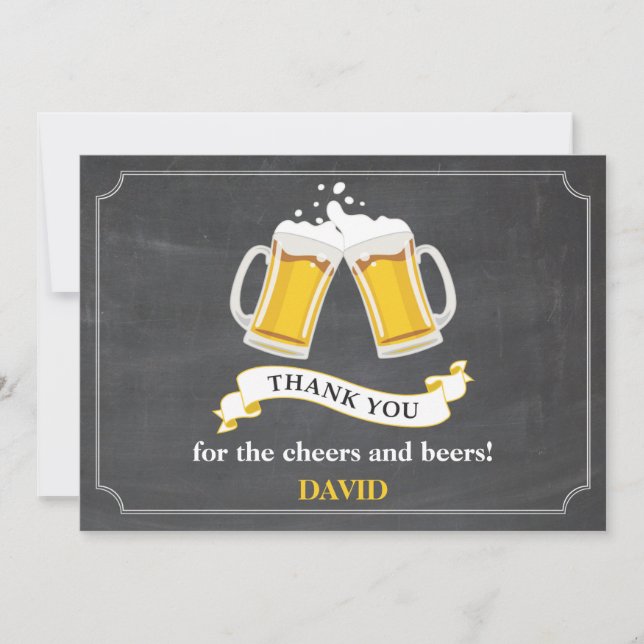 Cheers and Beers Beer Mug Chalkboard Thank You Card (Front)