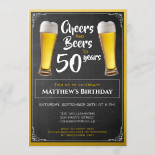 Cheers And Beers Birthday Party Black And Gold Invitation