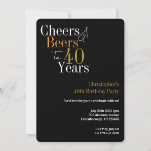 Cheers and Beers Black Gold 40th Birthday Party Invitation