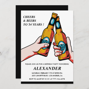 Cheers and Beers Black Rustic Men 32nd birthday Invitation