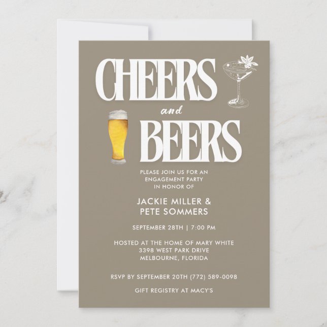 Cheers and Beers Engagement Party Invitation (Front)