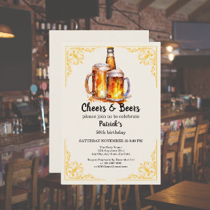 Cheers and Beers Glass Bottle 50th Birthday Invitation