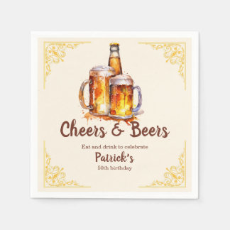Cheers and Beers Glass Bottle 50th Birthday Napkin
