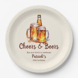 Cheers and Beers Glass Bottle 50th Birthday Paper Plate