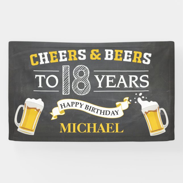 Cheers and Beers Happy 18th Birthday Banner (Horizontal)