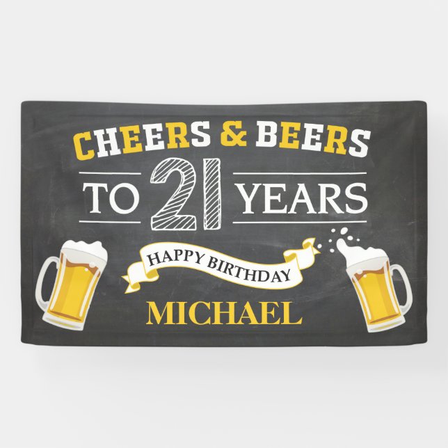 Cheers and Beers Happy 21st Birthday Banner (Horizontal)