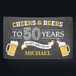 Cheers and Beers Happy 50th Birthday Banner<br><div class="desc">Cheers and Beers Happy 50th Birthday Banner. For further customization,  please click the "Customize it" button and use our design tool to modify this template.</div>