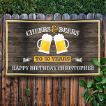 Cheers and Beers Happy Birthday Banner<br><div class="desc">Bright and colourful fun yard sign for your adult birthday celebration! This sign features two clanking ice cold beer steins with the "cheers and beers" sentiment to your birthday party festivities. Set on a faux wood, rustic style bar or saloon sign type background. This great sign also makes a memorable...</div>