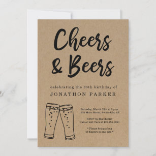 Cheers and Beers Men's Adult Birthday Party Invitation
