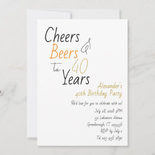 Cheers and Beers Minimal 40th Birthday Party Invitation