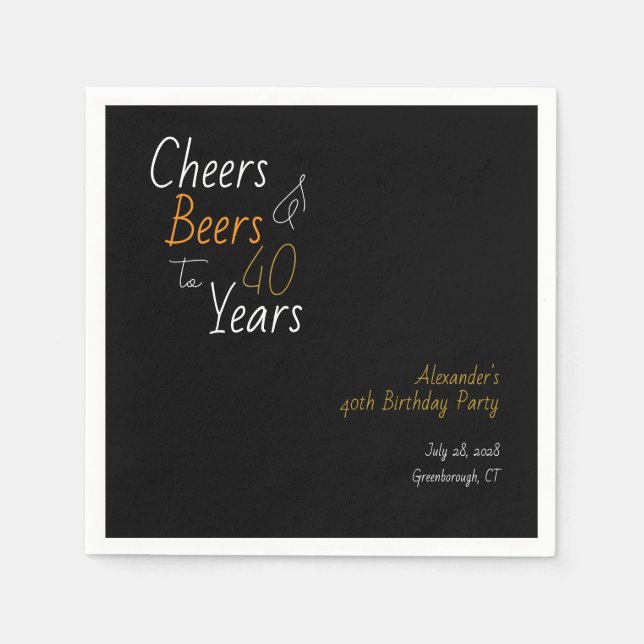 Cheers and Beers Personalized 40th Birthday Napkin (Front)