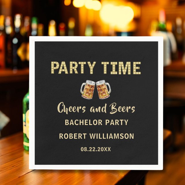Cheers and Beers Personalized Bachelor Party Napkin (Creator Uploaded)