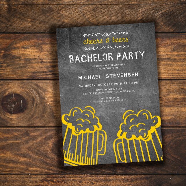 Cheers and beers rustic chalkboard bachelor party invitation (Creator Uploaded)