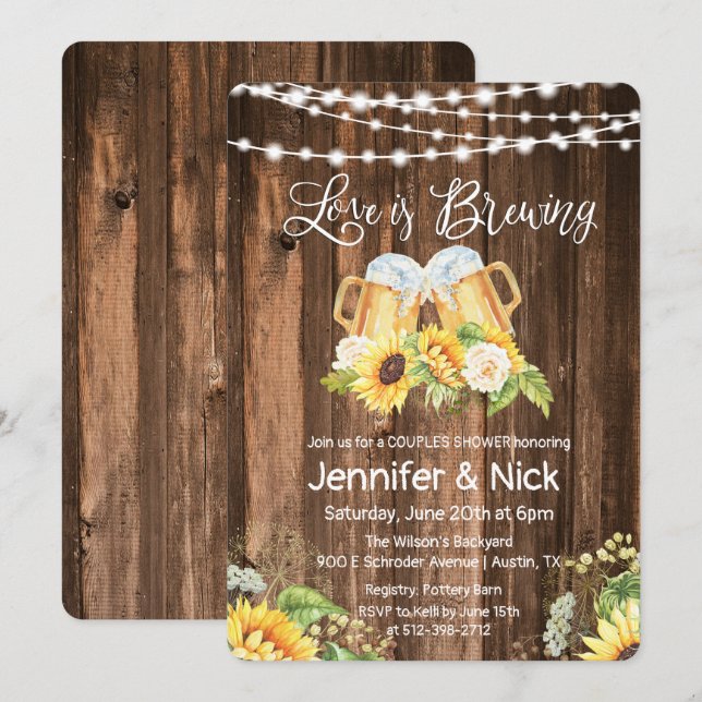 Cheers and Beers Rustic Couples Shower Invitation (Front/Back)