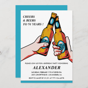 Cheers and Beers Rustic Men Blue 51st birthday Invitation